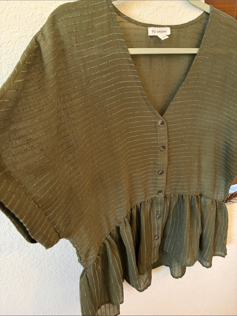 Blu Pepper Peplum Blouse in Olive Green - Picture 8 of 10